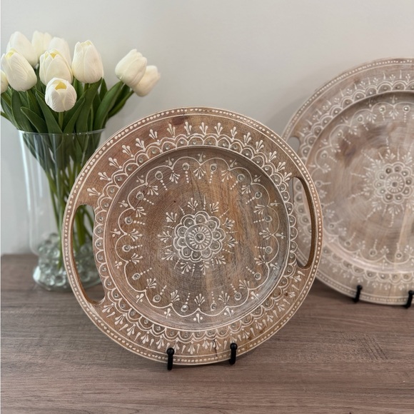 Unique, Hand-crafted, Decorative Wooden Tray Set with Beautiful Intricate Design - Picture 2 of 7